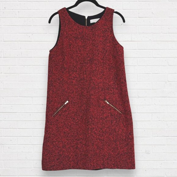 LOFT Ann Taylor Wool Blend Boucle Red Orange Black Sleeveless Jumper Dress 6 - Picture 1 of 5